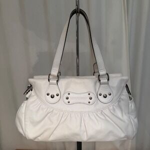 Longchamp Shoulder Bag Women Medium White Good Vintage Leather Studded Chic